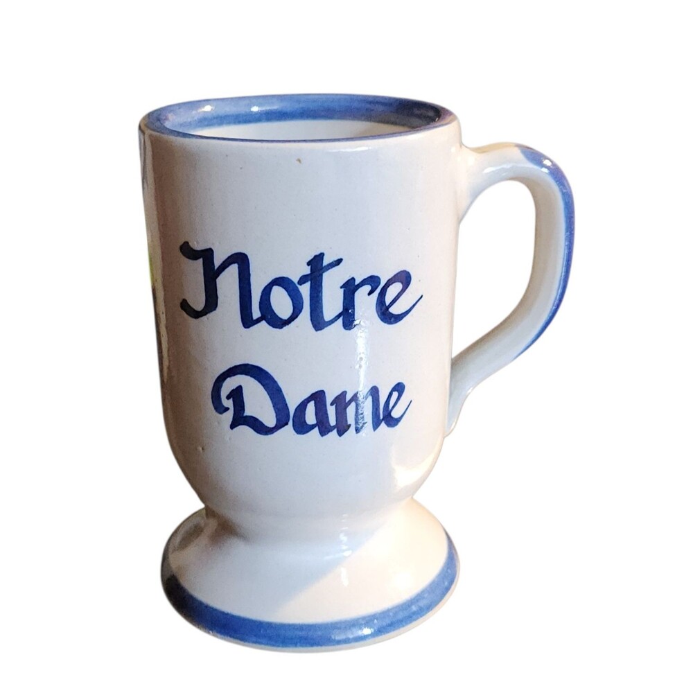 Louisville Stoneware Footed Mug Gray w/ Blue Trim NOTRE DAME Made in Kentucky